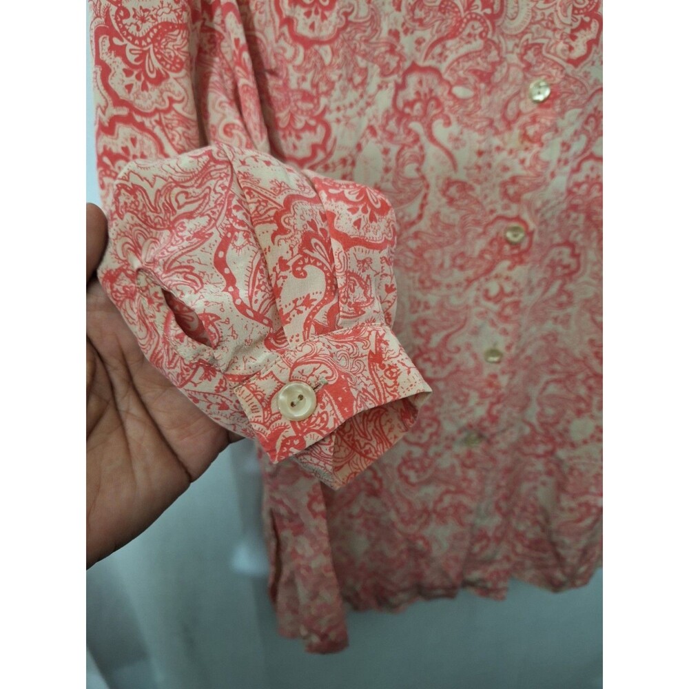 Women's 100% Silk Button Up Plus Size 2X Long Sleeve Paisley Old Money Preppy - Picture 6 of 9